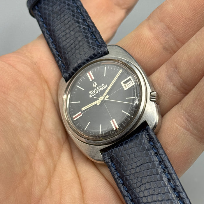 Bulova Accutron ref. 2180 orologio acciaio quadrante scuro 35 mm Swiss 1970 ca