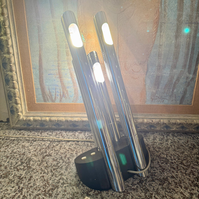 Luci T443 design Mario Faggian lampada da tavolo cromata 1969