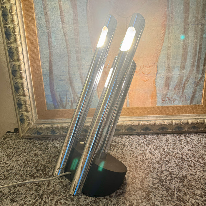 Luci T443 design Mario Faggian lampada da tavolo cromata 1969