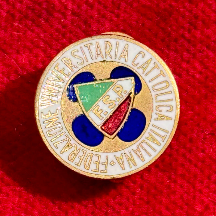 Distintivo FSP Federazione Unviersitaria Cattolica Italiana smaltato 1950 ca