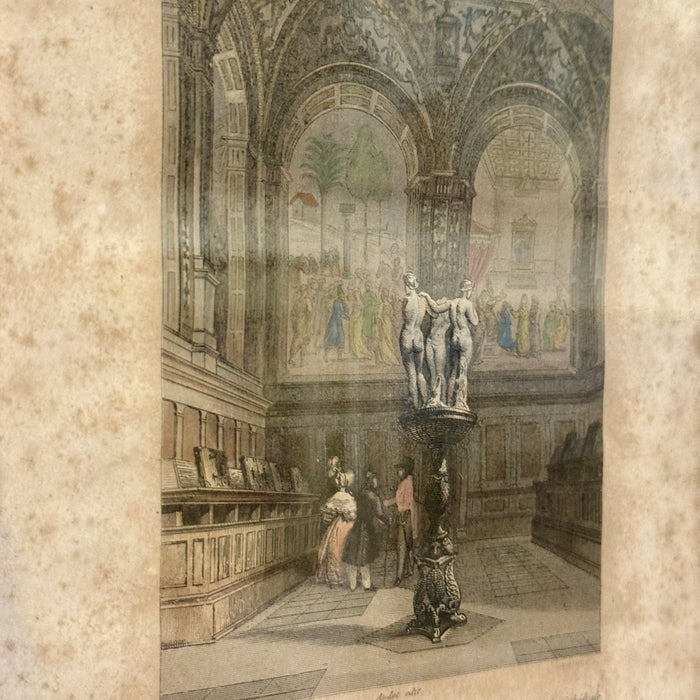 Incisione Libreria della Cattedrale Duomo Siena Audot edit. acquerellata Francia 1837