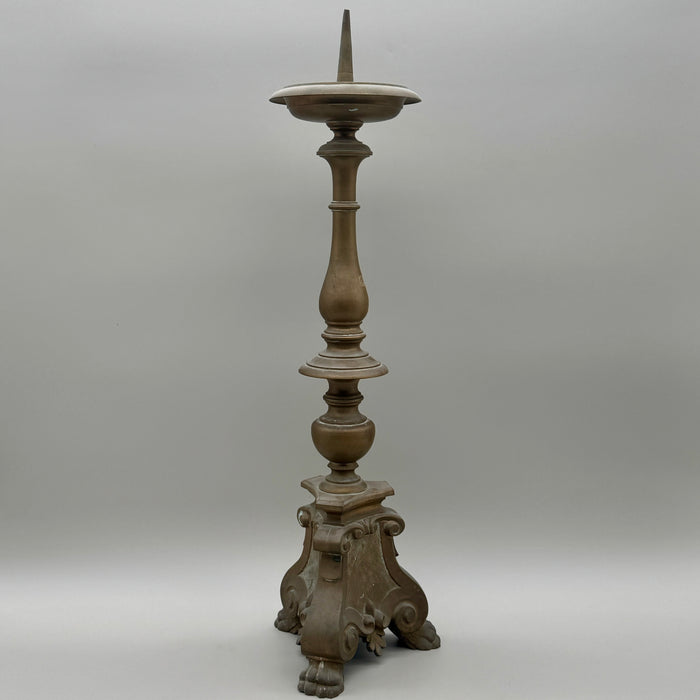 Candeliere da altare in bronzo stemma Piccolomini Siena XIX sec.