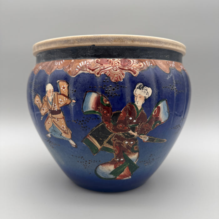 Vaso Giapponese in ceramica Satsuma figure su sfondo blu inizio XX sec.