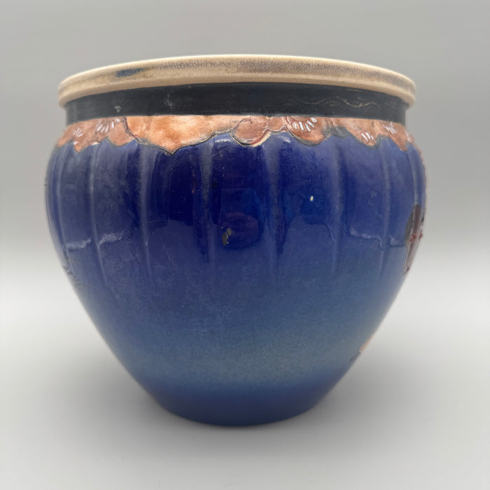Vaso Giapponese in ceramica Satsuma figure su sfondo blu inizio XX sec.