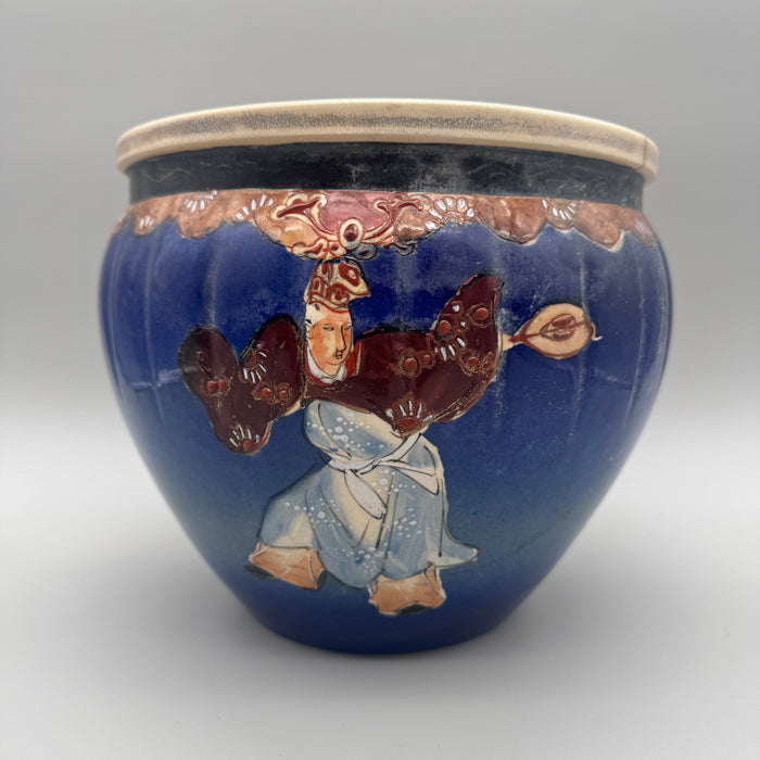 Vaso Giapponese in ceramica Satsuma figure su sfondo blu inizio XX sec.