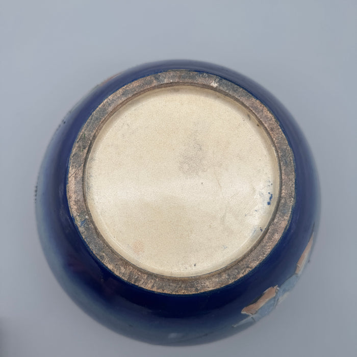Vaso Giapponese in ceramica Satsuma figure su sfondo blu inizio XX sec.