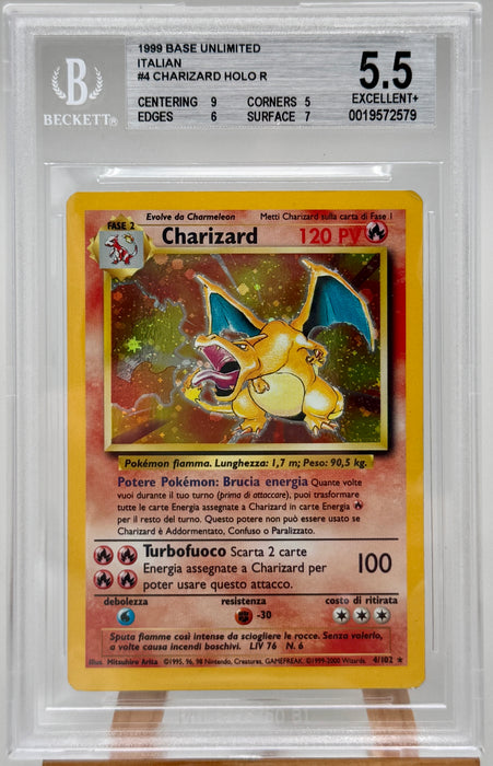 BGS 5.5 Charizard 4/102 ITA Set Base carta Pokemon gradata Beckett