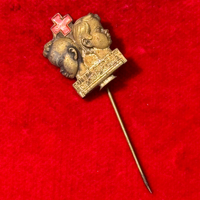 Distintivo Giornata delle Due Croci "Guerra di civiltà e di liberazione" ottone 1930 ca