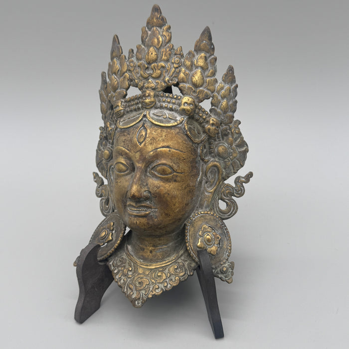 Maschera bronzo volto Dakini apotropaica Tibet XX sec.