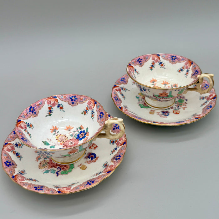 Coppia tazze porcellana con piattini Minton stile orientale Inglesi inizio XX sec.