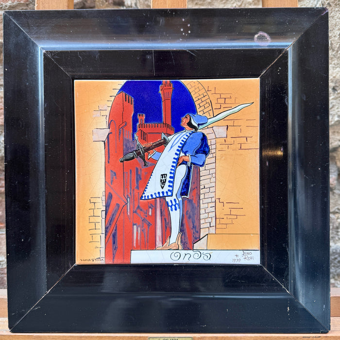Dino Rofi "Contrada Capitana dell' Onda" mattonella ceramica con cornice Paggio 1939