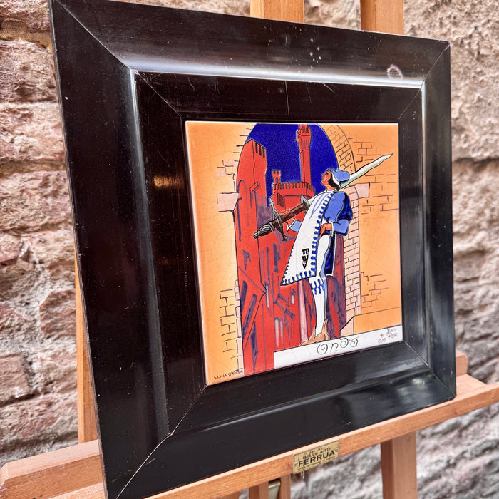 Dino Rofi "Contrada Capitana dell' Onda" mattonella ceramica con cornice Paggio 1939