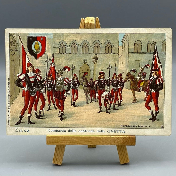 Cartolina comparsa Contrada Priora della Civetta Luigi Capra 1904