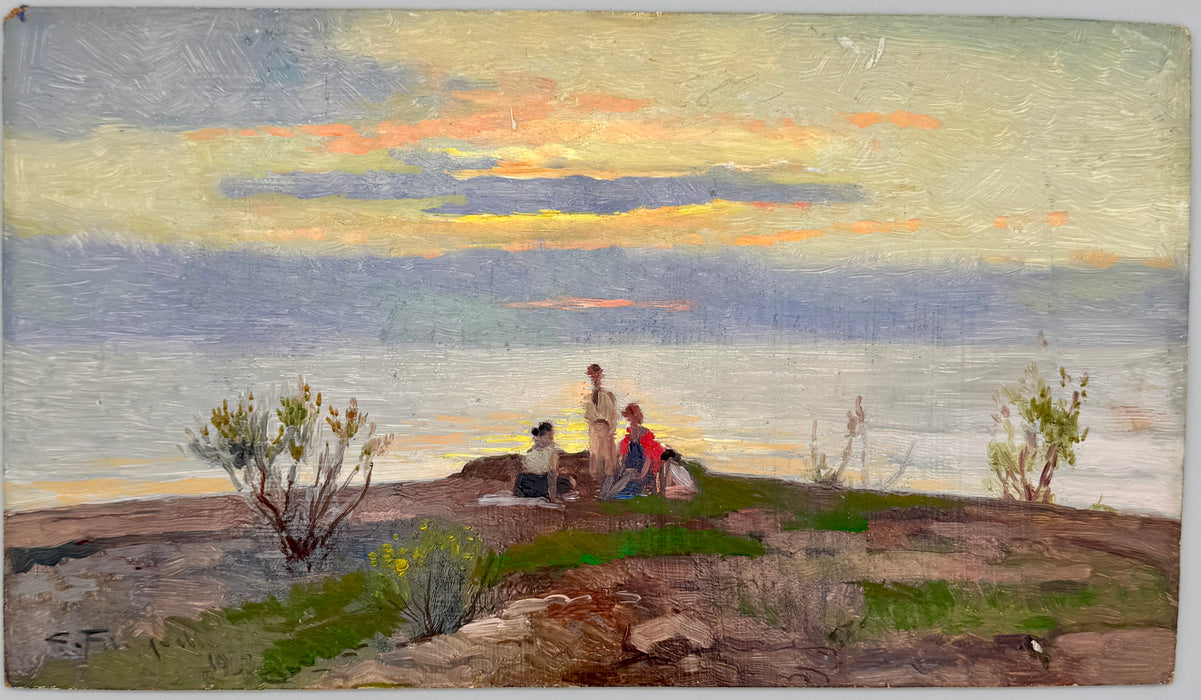 Cafiero Filippelli – “Tramonto sul mare (attr.)" – olio su tavola - 1963
