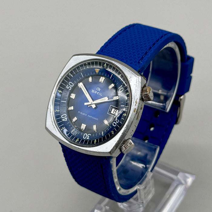 Breil Diver vintage orologio meccanico quadrante blu 38mm Swiss 1970 ca