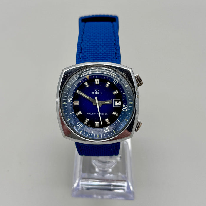 Breil Diver vintage orologio meccanico quadrante blu 38mm Swiss 1970 ca