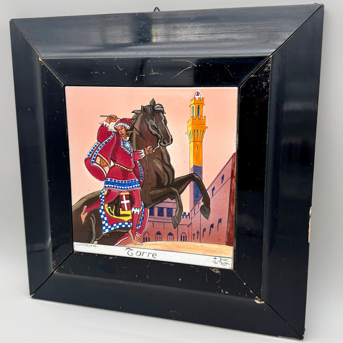 Dino Rofi – Contrada della Torre – mattonella ceramica in cornice - 1941