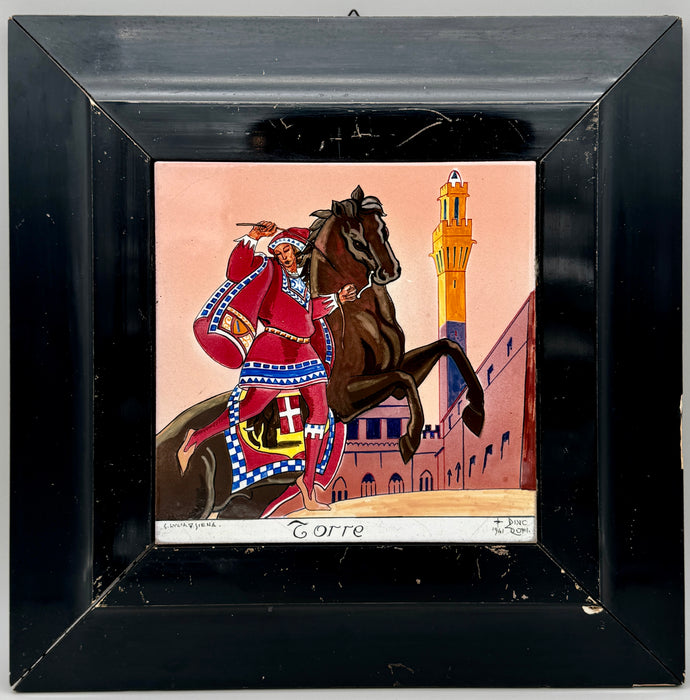 Dino Rofi – Contrada della Torre – mattonella ceramica in cornice - 1941