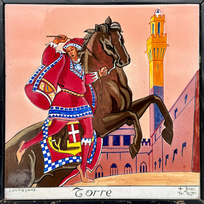 Dino Rofi – Contrada della Torre – mattonella ceramica in cornice - 1941