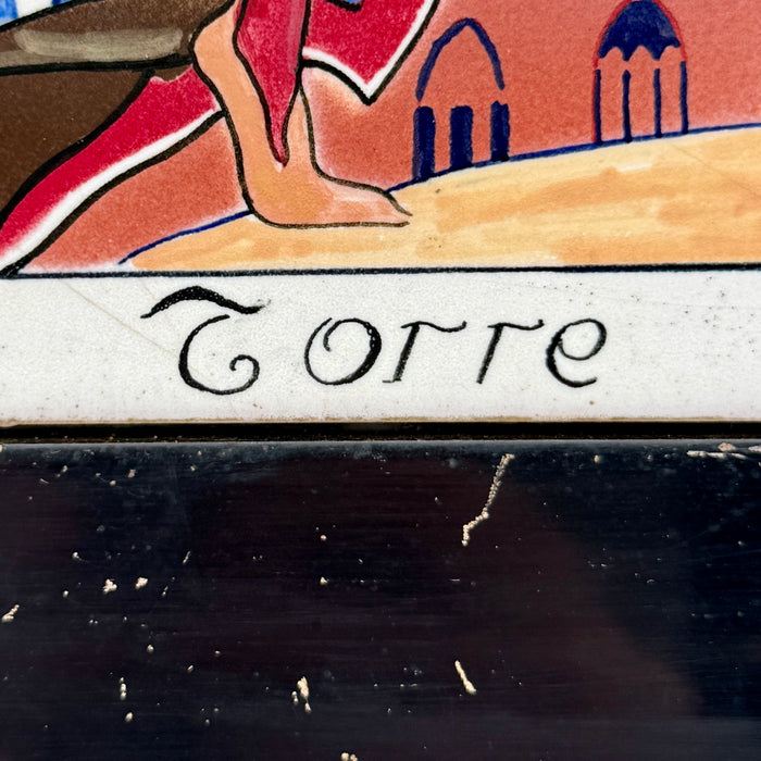 Dino Rofi – Contrada della Torre – mattonella ceramica in cornice - 1941