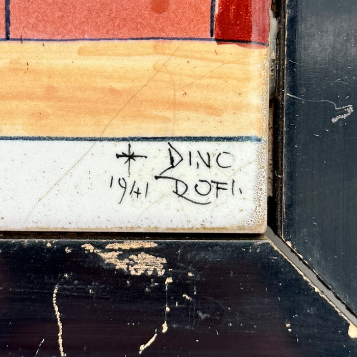 Dino Rofi – Contrada della Torre – mattonella ceramica in cornice - 1941