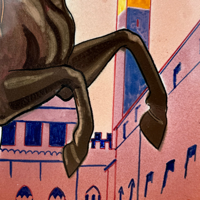 Dino Rofi – Contrada della Torre – mattonella ceramica in cornice - 1941