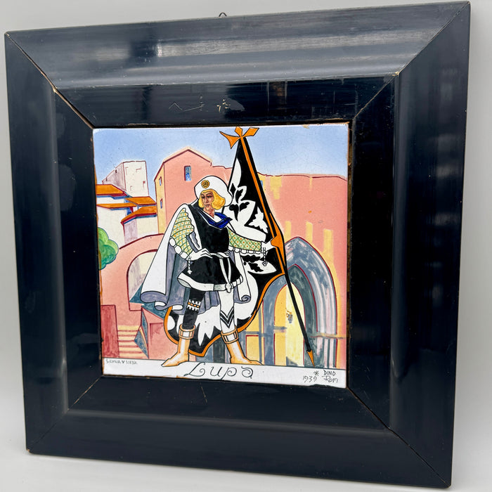Dino Rofi – Contrada della Lupa – mattonella ceramica in cornice - 1939