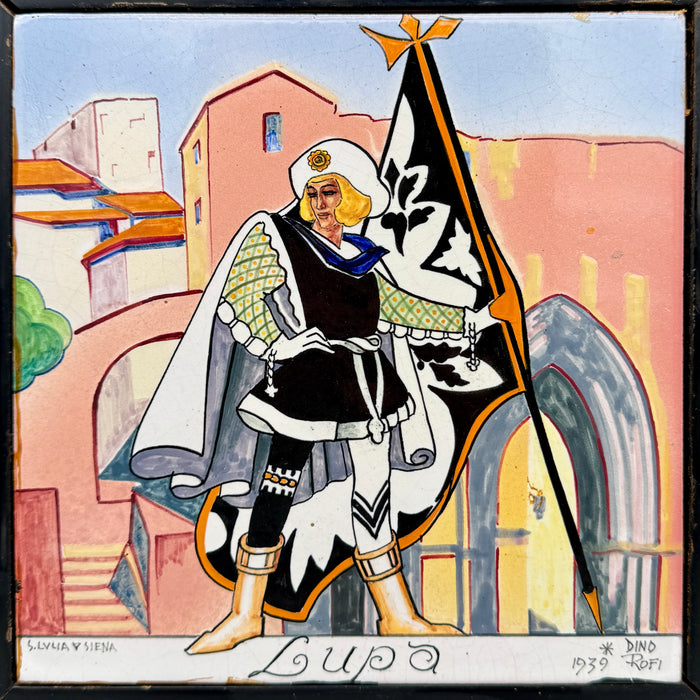 Dino Rofi – Contrada della Lupa – mattonella ceramica in cornice - 1939