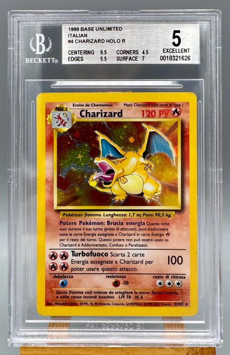 BGS 5 Charizard 4/102 Pokemon Card Ita Set Base Unlimited gradata Beckett