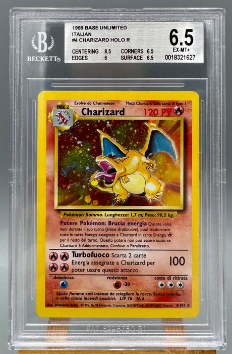 BGS 6.5 Charizard 4/102 Pokemon Card Ita Set Base Unlimited gradata Beckett