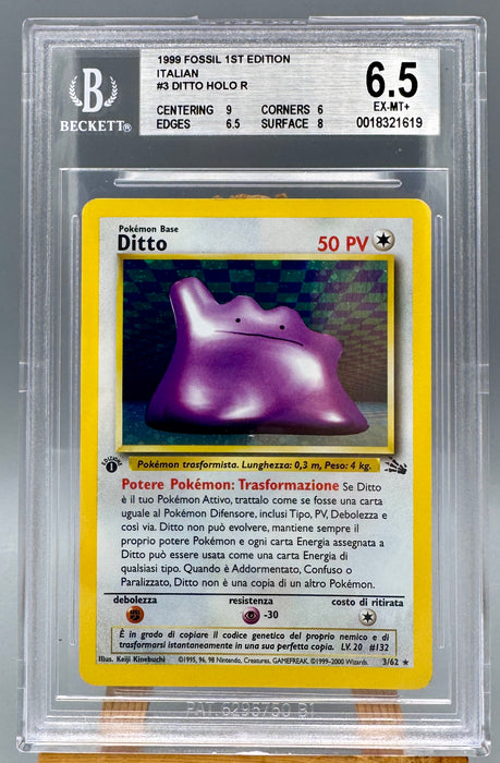 BGS 6.5 Ditto 3/62 Pokemon Card Ita Fossil 1° Ed. gradata Beckett