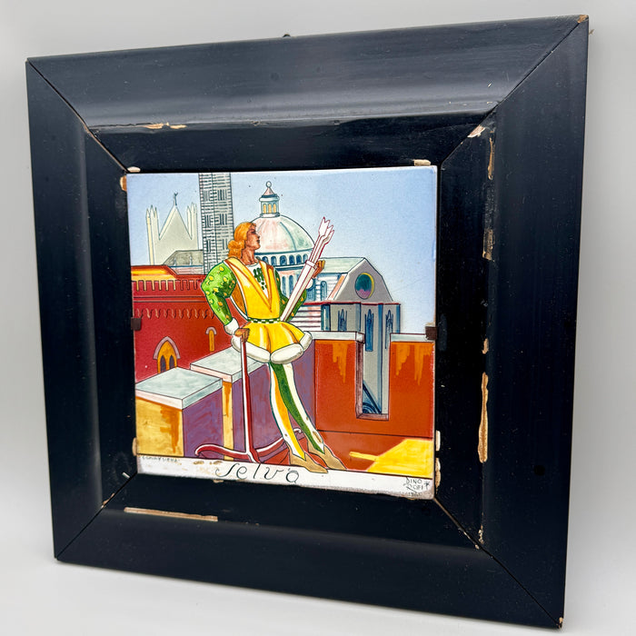 Dino Rofi – Contrada della Selva – mattonella ceramica in cornice - 1941