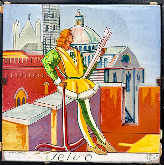 Dino Rofi – Contrada della Selva – mattonella ceramica in cornice - 1941