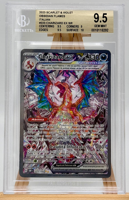 BGS 9.5 Charizard ex 223/197 Pokemon Card Ita Ossidiana Infuocata gradata Beckett 2023
