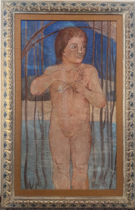 Gerardo Dottori - "Putto con pesci" - distacco di pittura murale applicato su tela - 1922