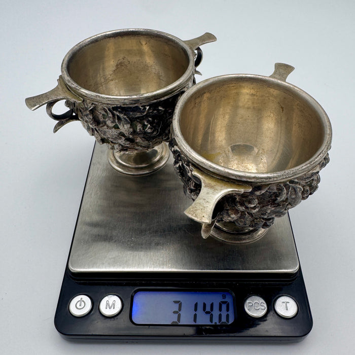 Coppette coppia sale pepe argento 800 floreale Genazzi Milano 1950 ca