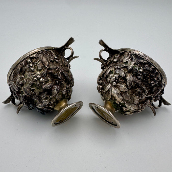Coppette coppia sale pepe argento 800 floreale Genazzi Milano 1950 ca