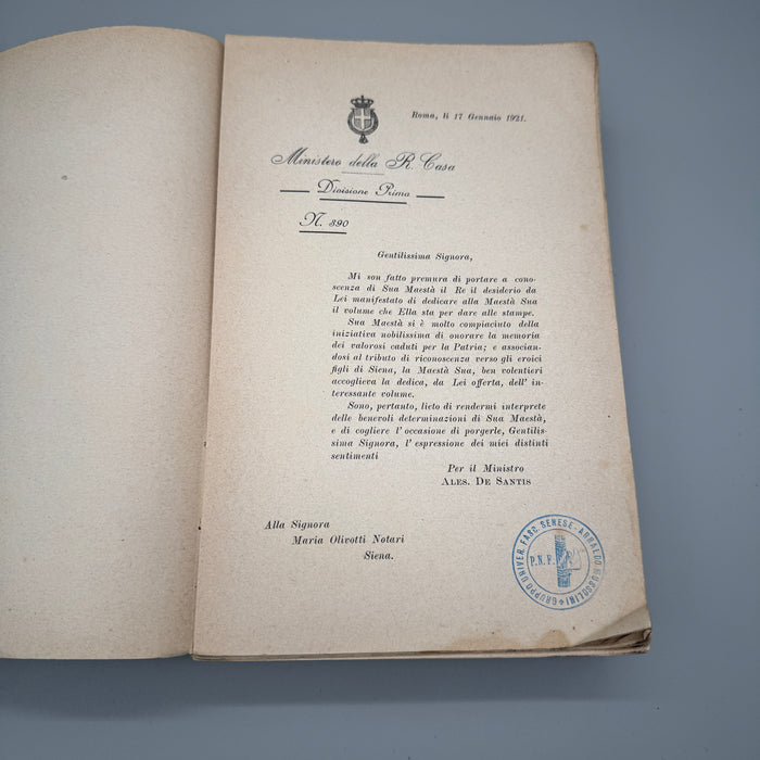 "Luce di Scomparsi" libro Maria Notari Olivotti Siena Gruppo Univ. Fasc. Senese 1921