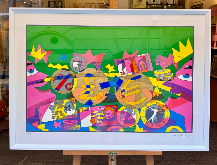 Ugo Nespolo – “Euro” – serigrafia con applicazione 87/99 – 2010 ca