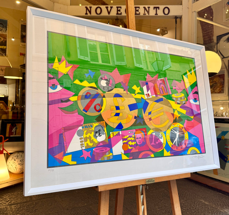 Ugo Nespolo – “Euro” – serigrafia con applicazione 87/99 – 2010 ca