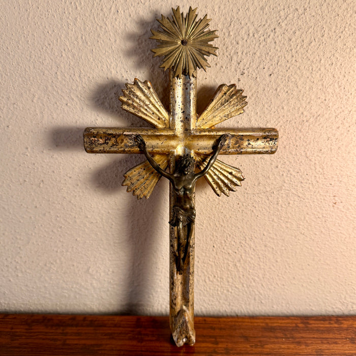 Crocifisso antico in legno e bronzo Italia XIX sec.