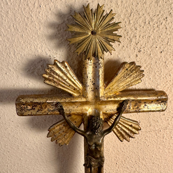 Crocifisso antico in legno e bronzo Italia XIX sec.