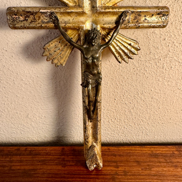 Crocifisso antico in legno e bronzo Italia XIX sec.