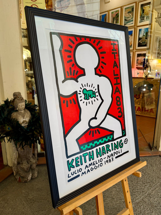 Manifesto “Haring 83" Keith Haring Lucio Amelio Napoli offset in cornice 1990 ca