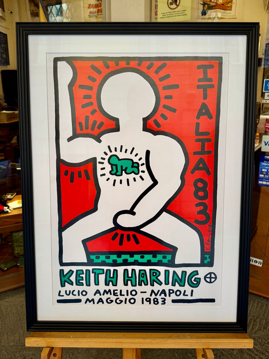 Manifesto “Haring 83" Keith Haring Lucio Amelio Napoli offset in cornice 1990 ca