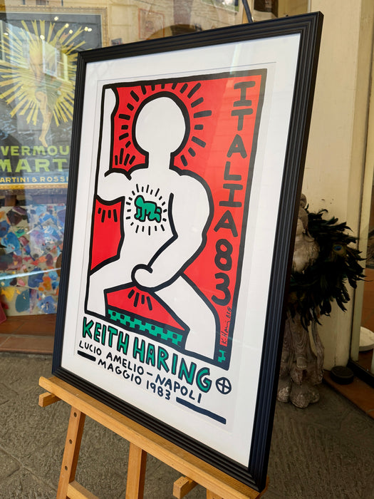 Manifesto “Haring 83" Keith Haring Lucio Amelio Napoli offset in cornice 1990 ca