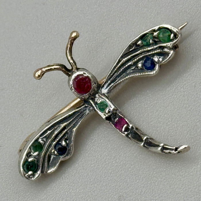 Libellula spilla gioiello oro argento e pietre Italia 1970 ca