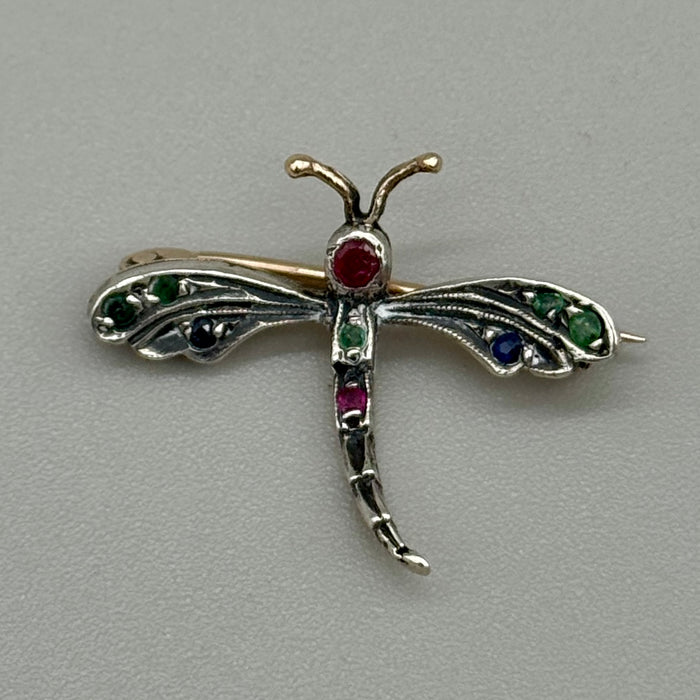 Libellula spilla gioiello oro argento e pietre Italia 1970 ca