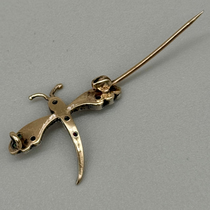 Libellula spilla gioiello oro argento e pietre Italia 1970 ca