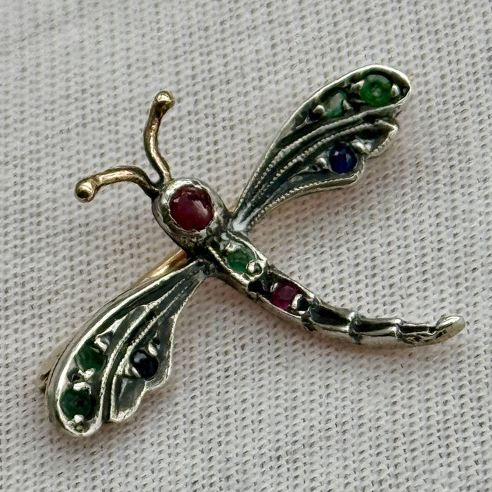 Libellula spilla gioiello oro argento e pietre Italia 1970 ca